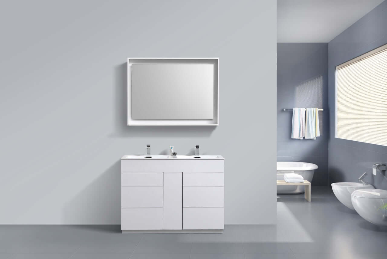 Milano 48" Double Sink High Glossy White Modern Bathroom Vanity