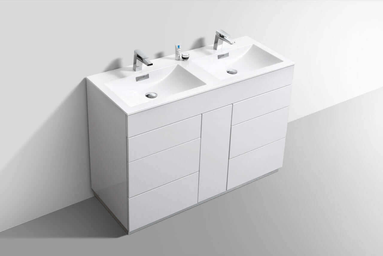 Milano 48" Double Sink High Glossy White Modern Bathroom Vanity