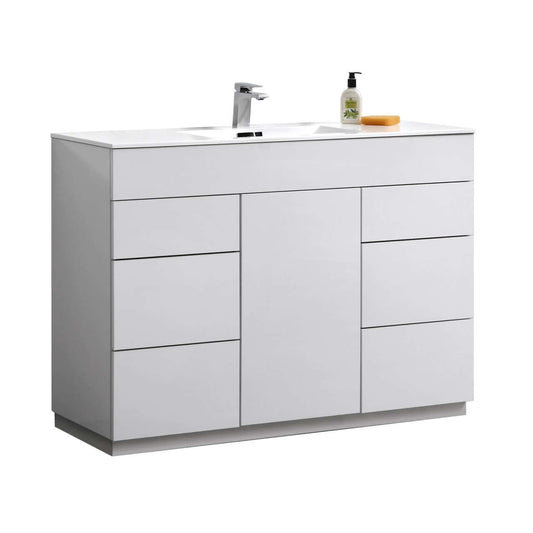Milano 48" Single Sink High Glossy White Modern Bathroom Vanity