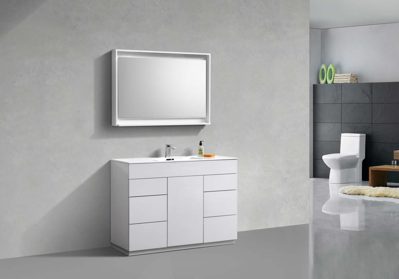 Milano 48" Single Sink High Glossy White Modern Bathroom Vanity