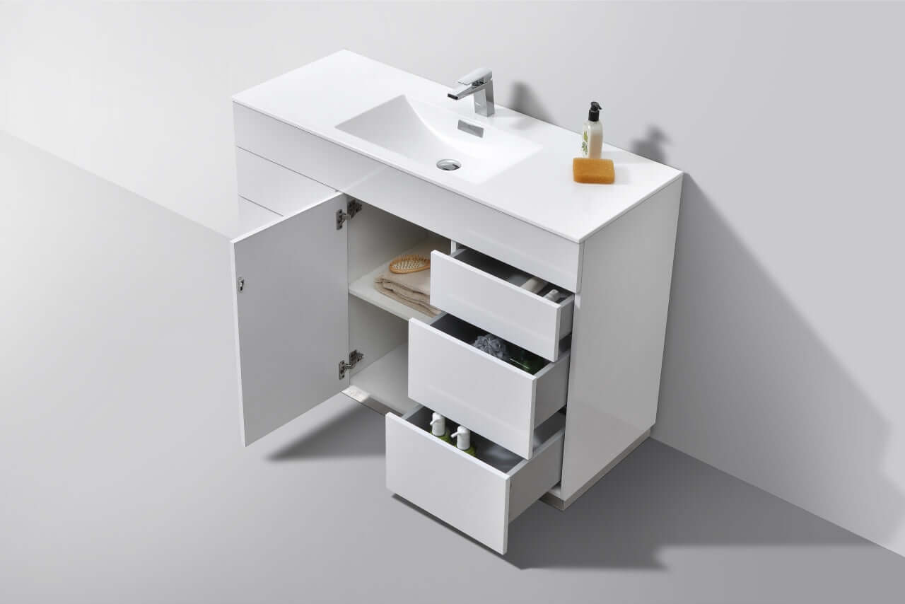 Milano 48" Single Sink High Glossy White Modern Bathroom Vanity
