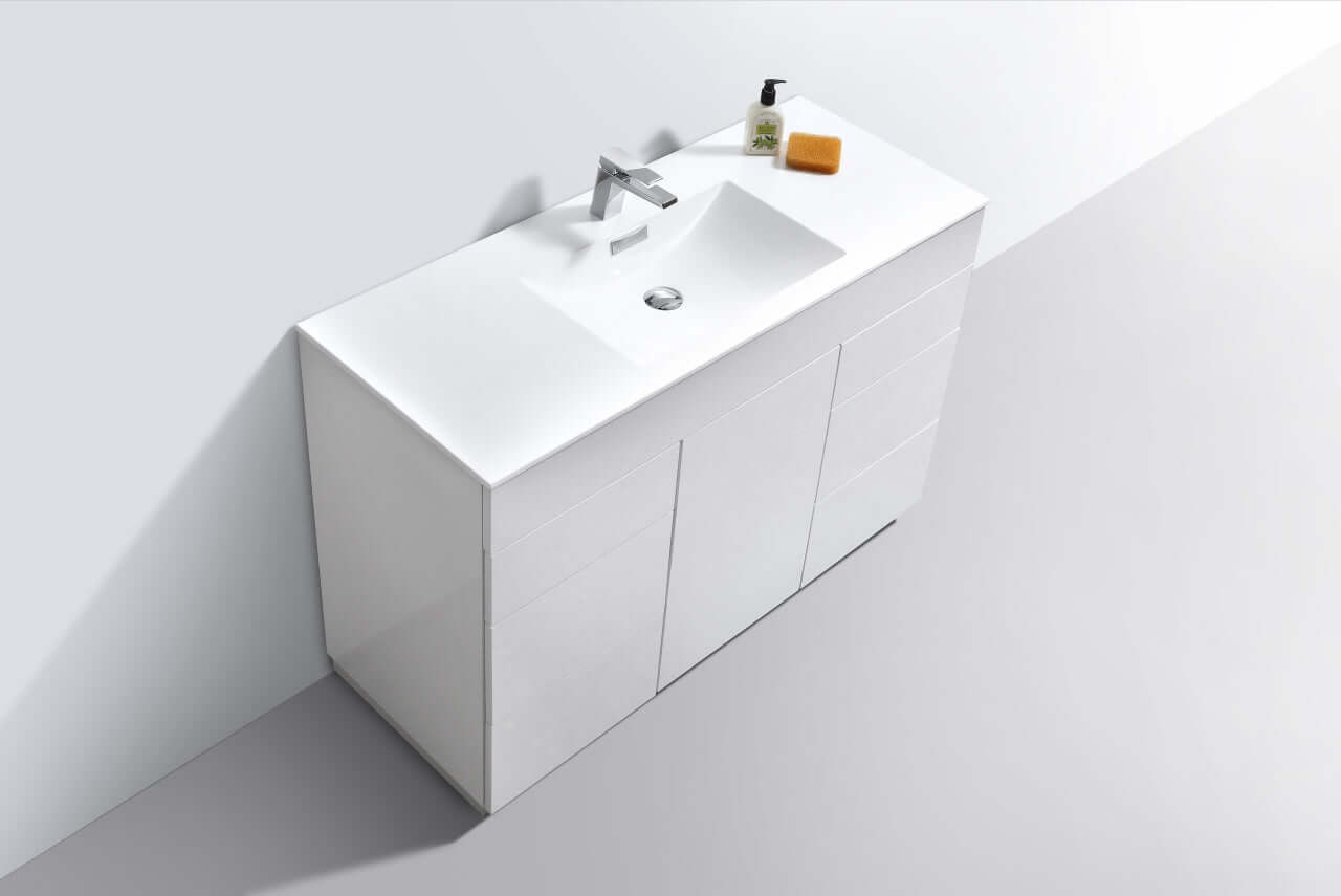 Milano 48" Single Sink High Glossy White Modern Bathroom Vanity