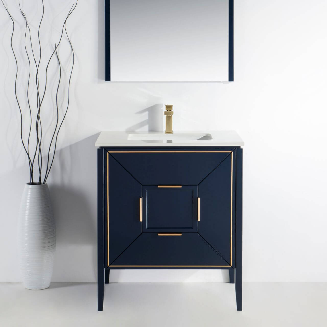 Vetro 30'' Gloss Blue Vanity W/ Quartz Counter Top (Back Splash Free)