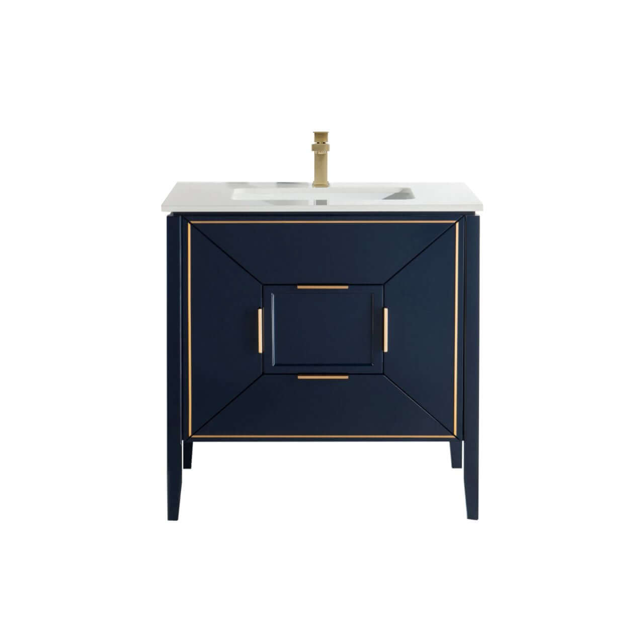 Vetro 36'' Gloss Blue Vanity W/ Quartz Counter Top (Back Splash Free)