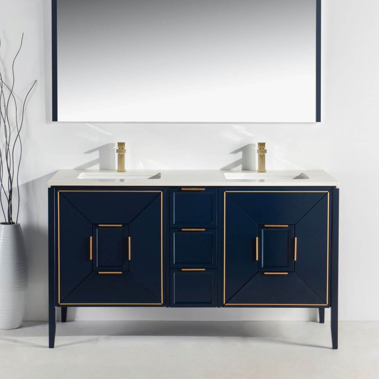 Vetro 60'' Gloss Blue Vanity W/ Quartz Counter Top (Back Splash Free)