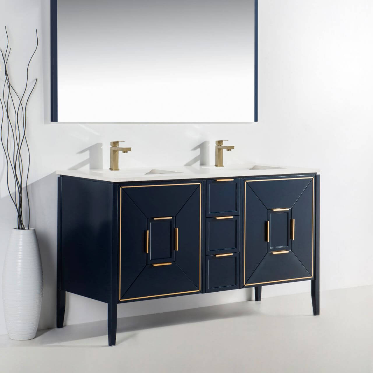 Vetro 60'' Gloss Blue Vanity W/ Quartz Counter Top (Back Splash Free)