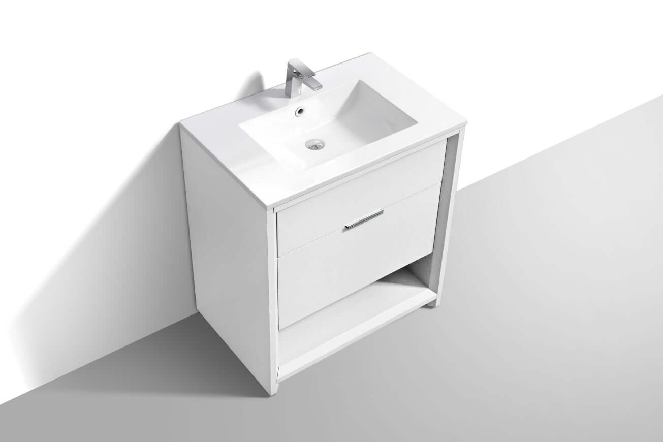 NUDO 32″ Modern bathroom Vanity in Gloss White Finish & Teal Green
