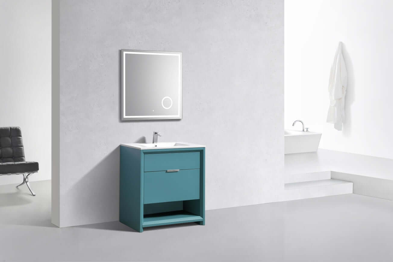 NUDO 32″ Modern bathroom Vanity in Gloss White Finish & Teal Green