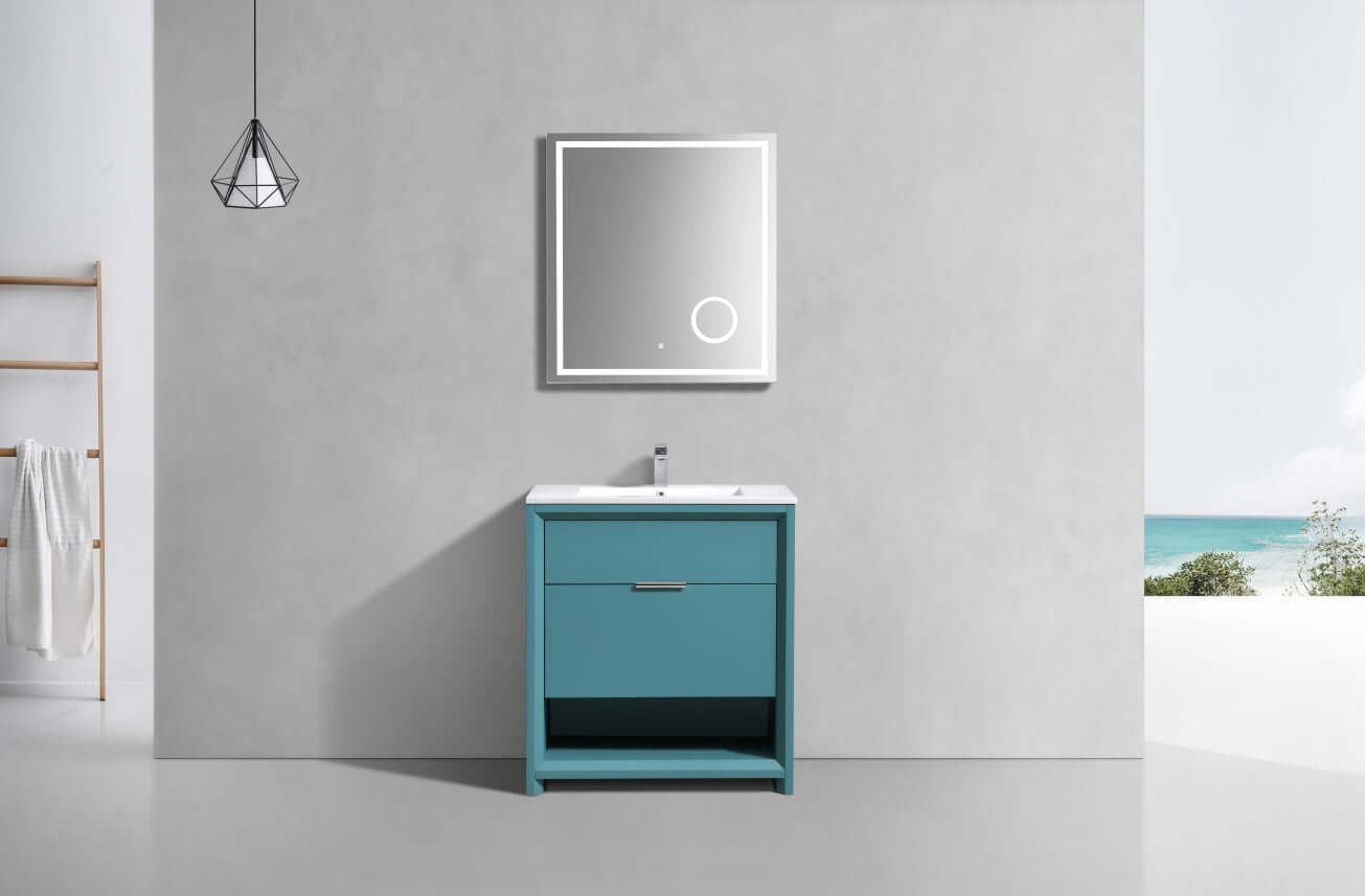 NUDO 32″ Modern bathroom Vanity in Gloss White Finish & Teal Green