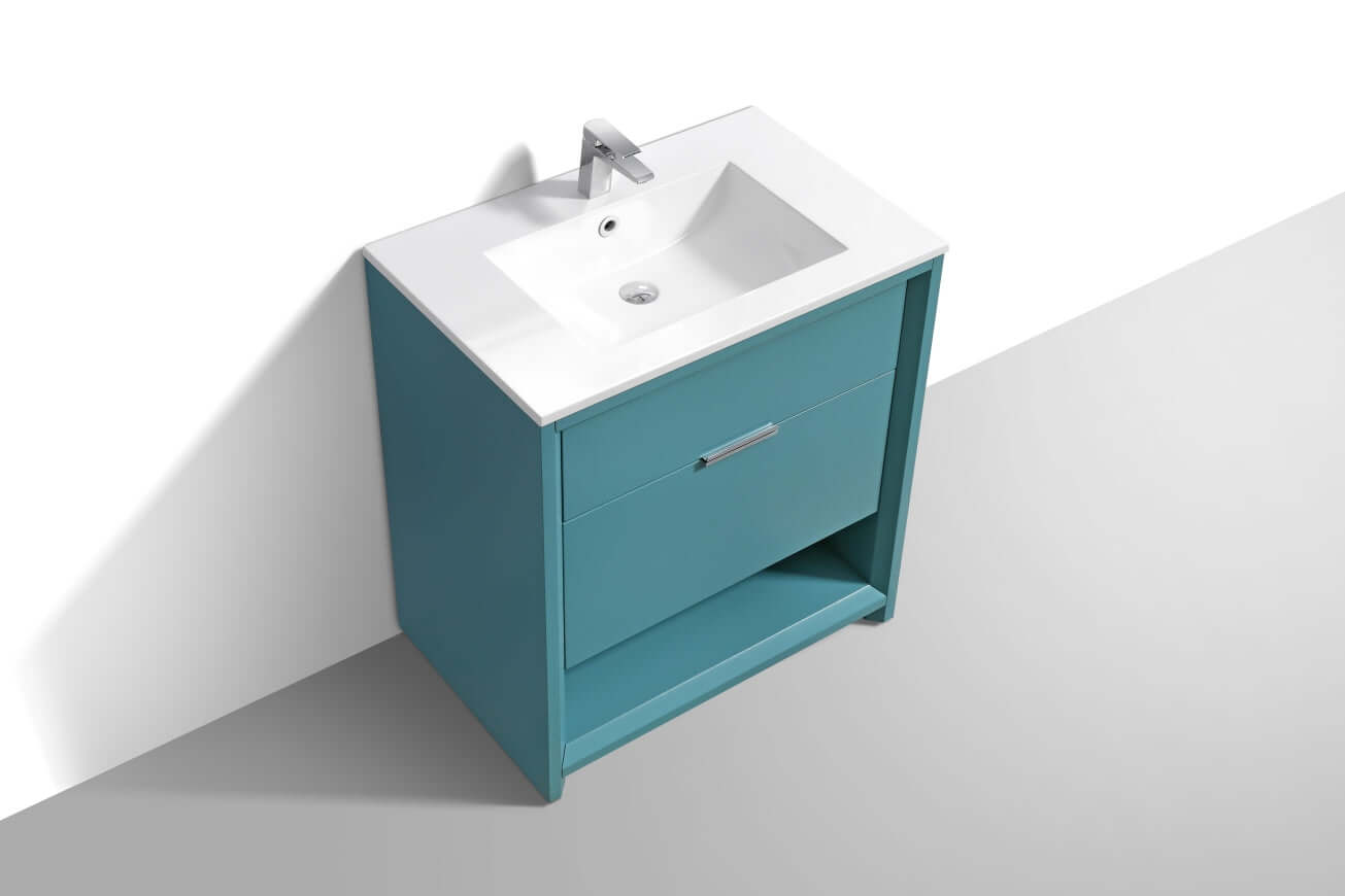 NUDO 32″ Modern bathroom Vanity in Gloss White Finish & Teal Green