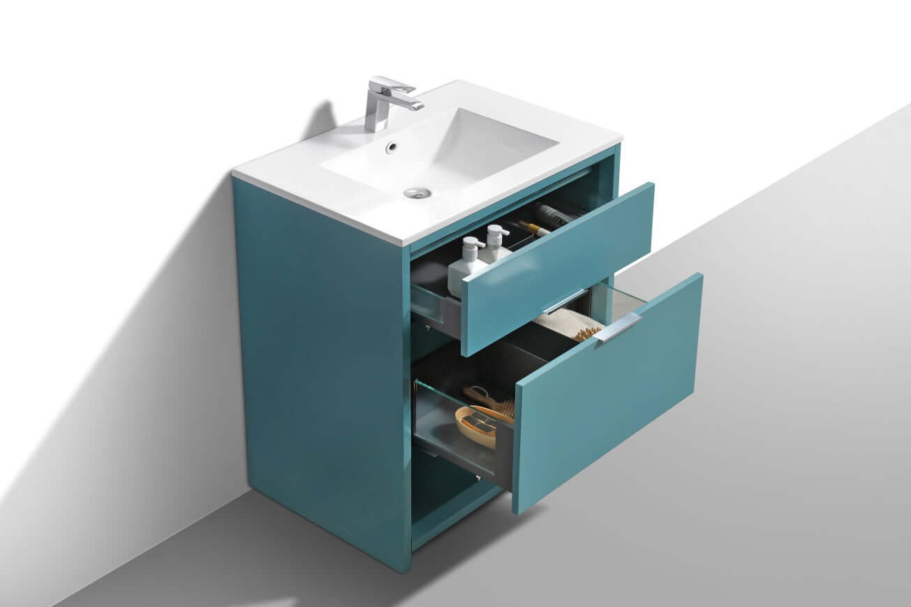 NUDO 32″ Modern bathroom Vanity in Gloss White Finish & Teal Green