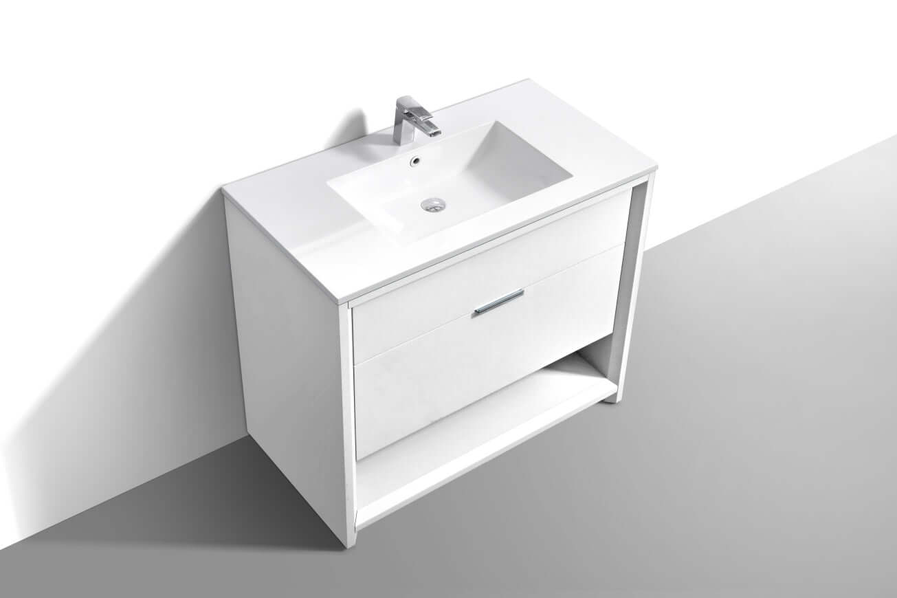 NUDO 36″ Modern bathroom Vanity in Gloss White Finish & Teal Green