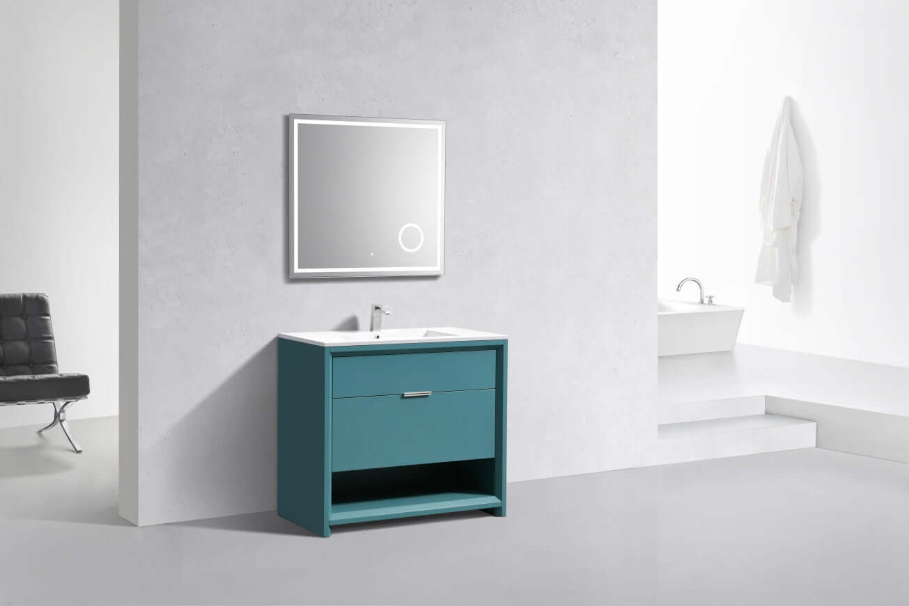 NUDO 36″ Modern bathroom Vanity in Gloss White Finish & Teal Green