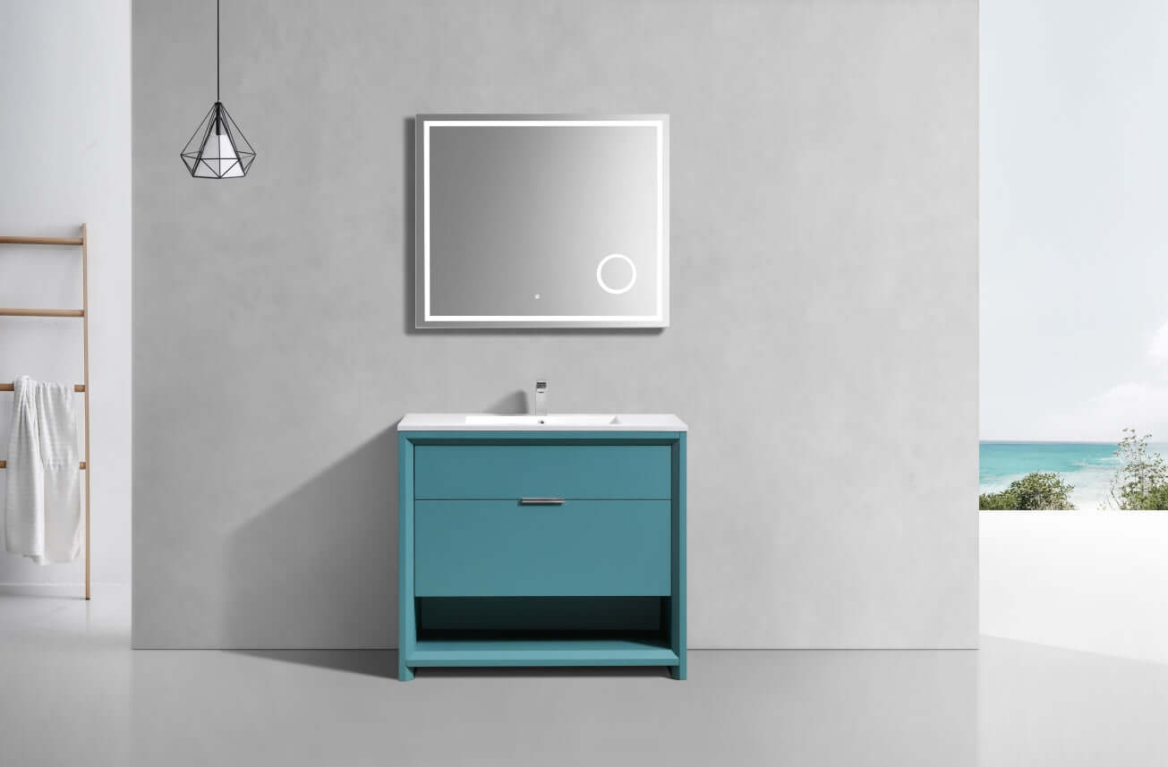 NUDO 36″ Modern bathroom Vanity in Gloss White Finish & Teal Green