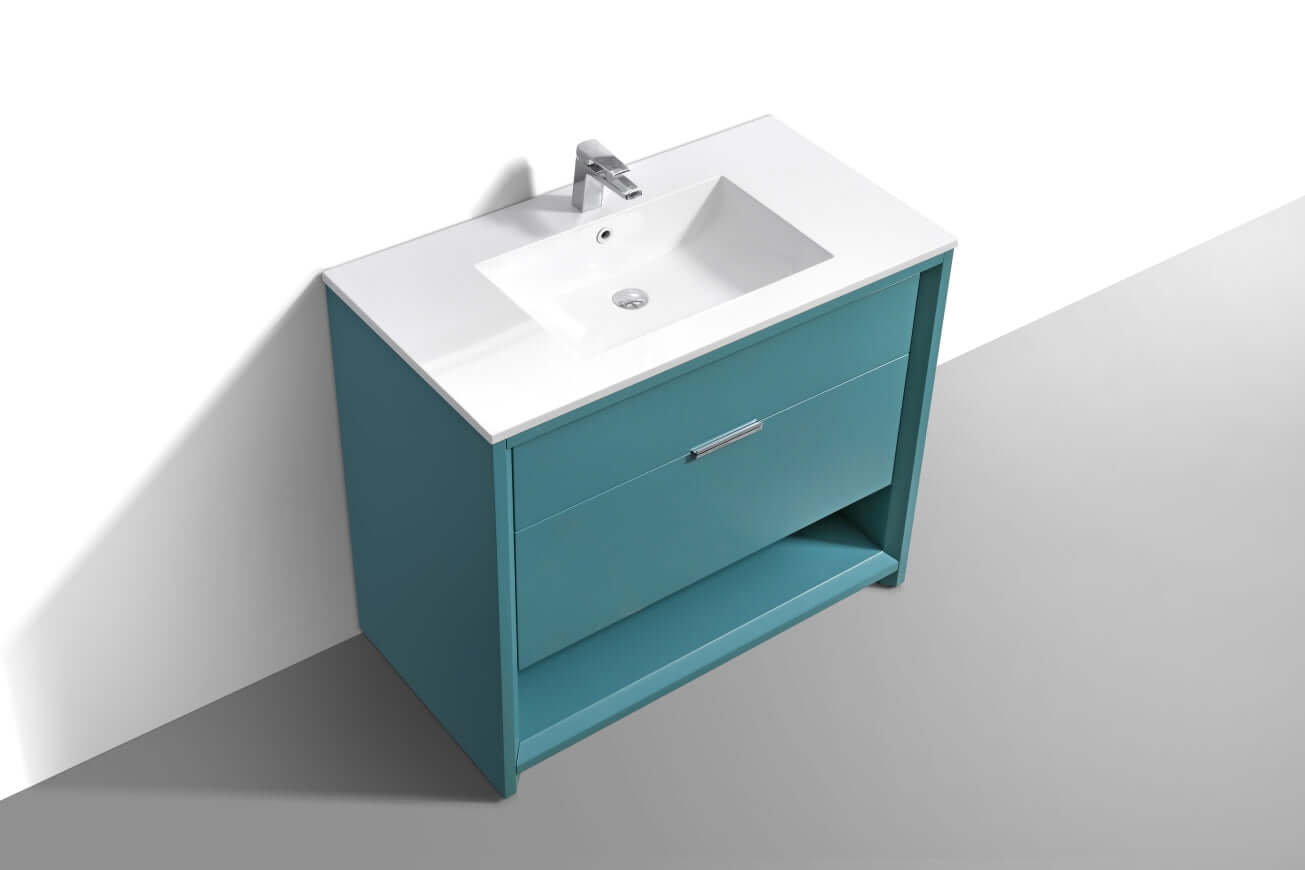 NUDO 36″ Modern bathroom Vanity in Gloss White Finish & Teal Green