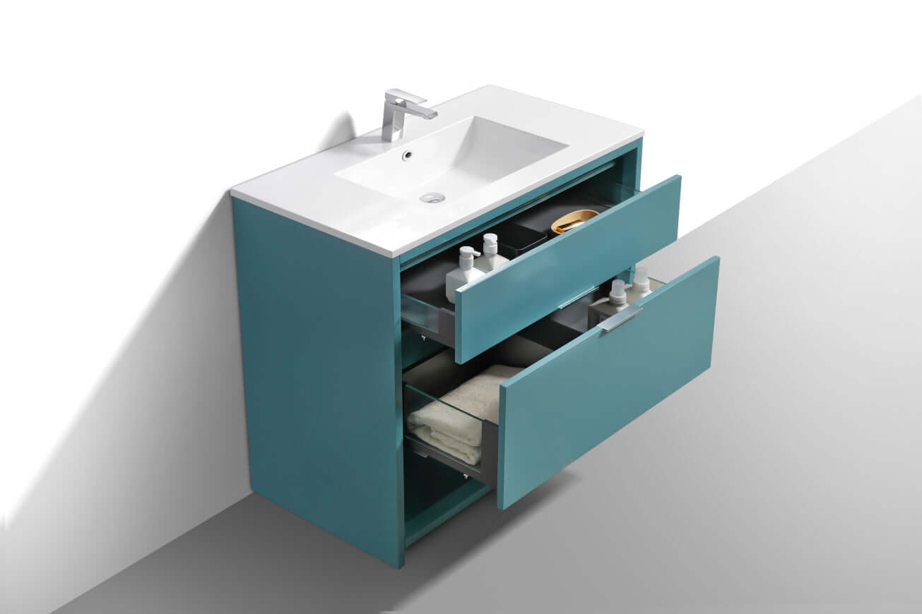 NUDO 36″ Modern bathroom Vanity in Gloss White Finish & Teal Green