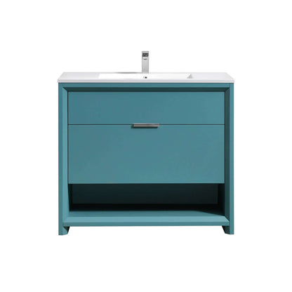 NUDO 36″ Modern bathroom Vanity in Gloss White Finish & Teal Green