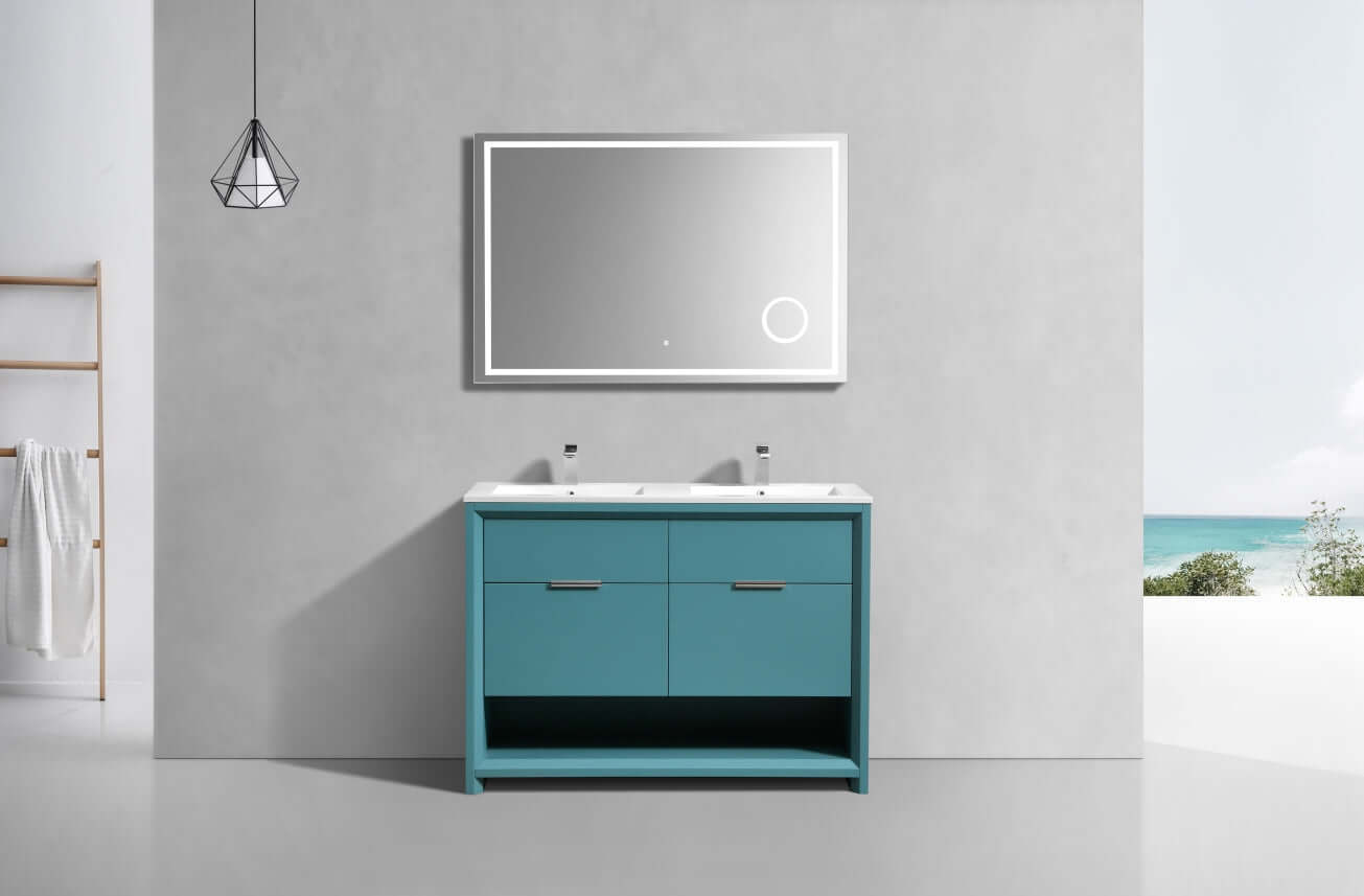NUDO 48″ Double Sink Modern bathroom Vanity in Teal Green Finish & Gloss White Finish