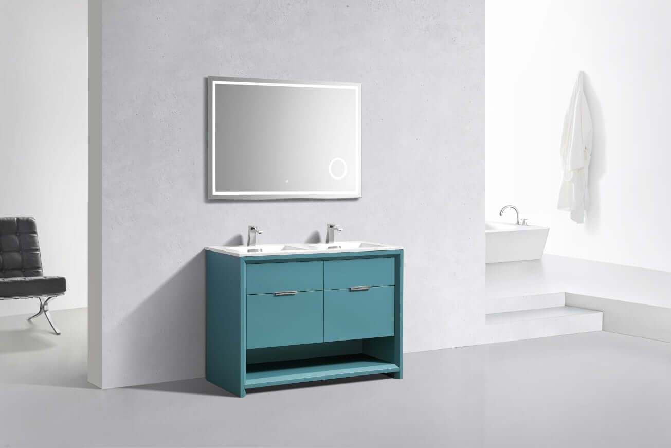 NUDO 48″ Double Sink Modern bathroom Vanity in Teal Green Finish & Gloss White Finish