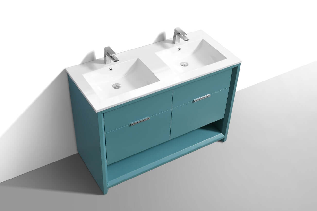 NUDO 48″ Double Sink Modern bathroom Vanity in Teal Green Finish & Gloss White Finish