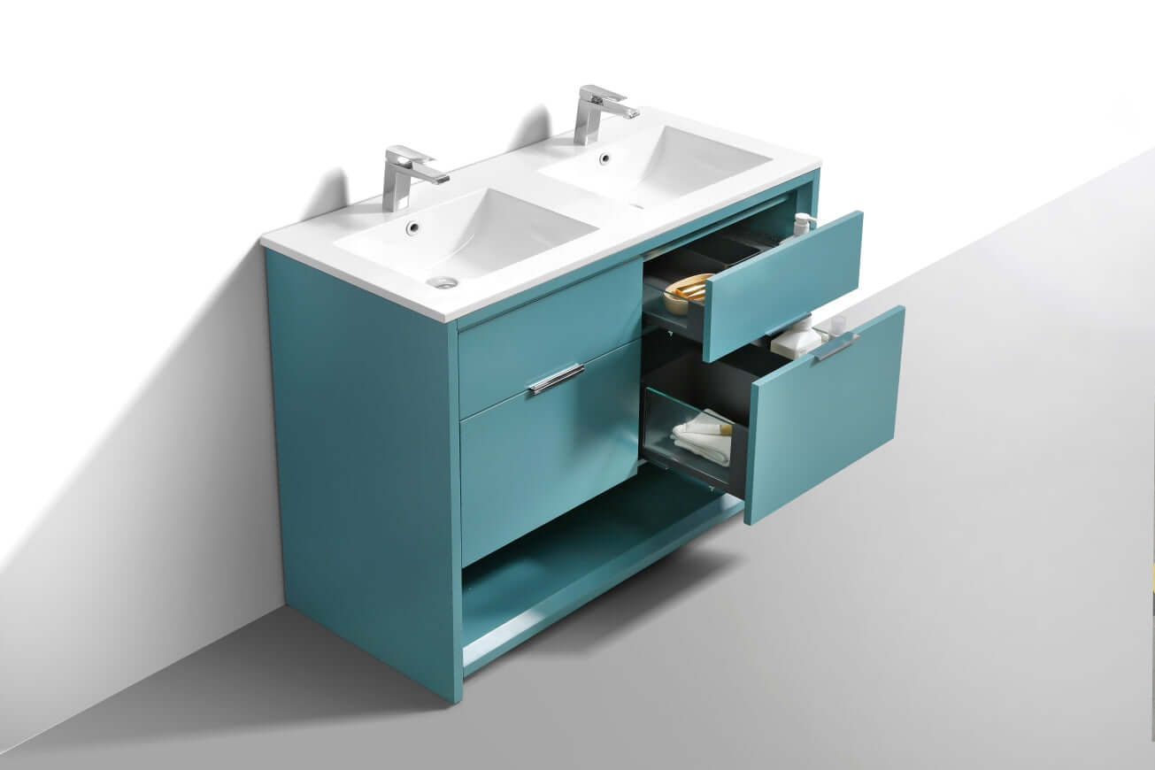 NUDO 48″ Double Sink Modern bathroom Vanity in Teal Green Finish & Gloss White Finish