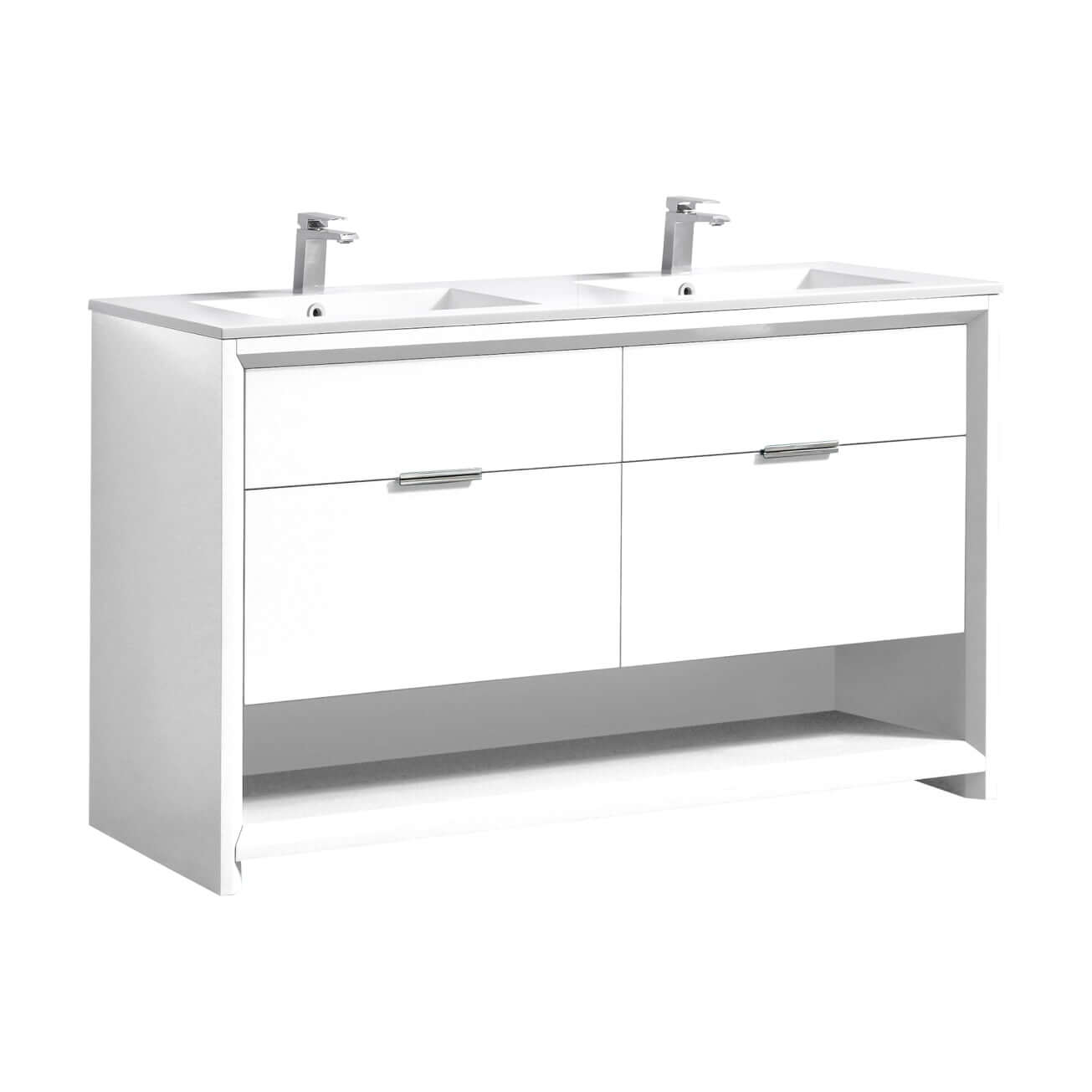 NUDO 60″ Double Sink Modern bathroom Vanity in Teal Green Finish & Gloss White Finish