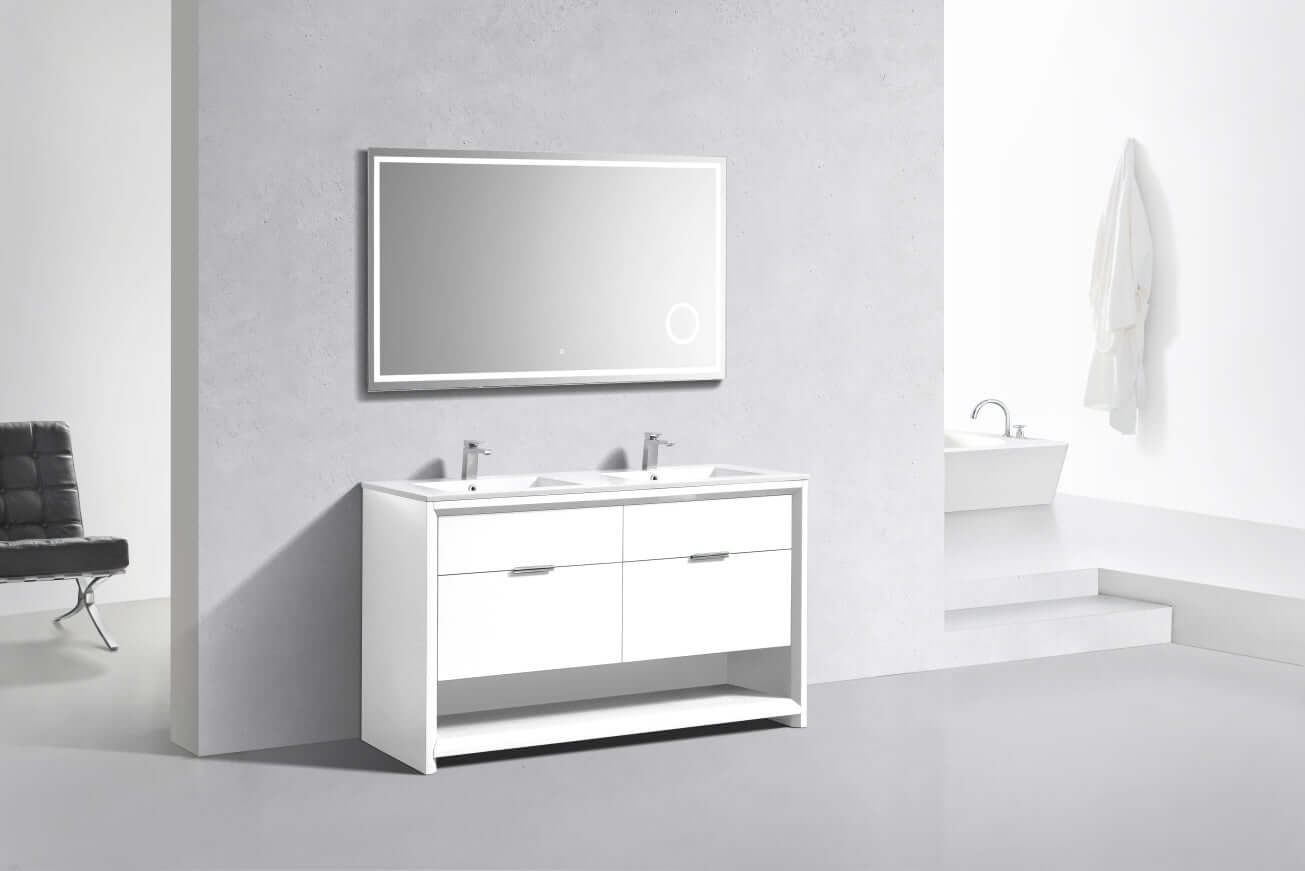 NUDO 60″ Double Sink Modern bathroom Vanity in Teal Green Finish & Gloss White Finish