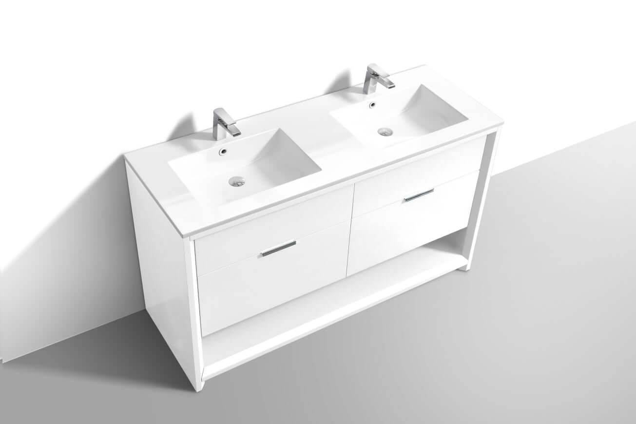 NUDO 60″ Double Sink Modern bathroom Vanity in Teal Green Finish & Gloss White Finish