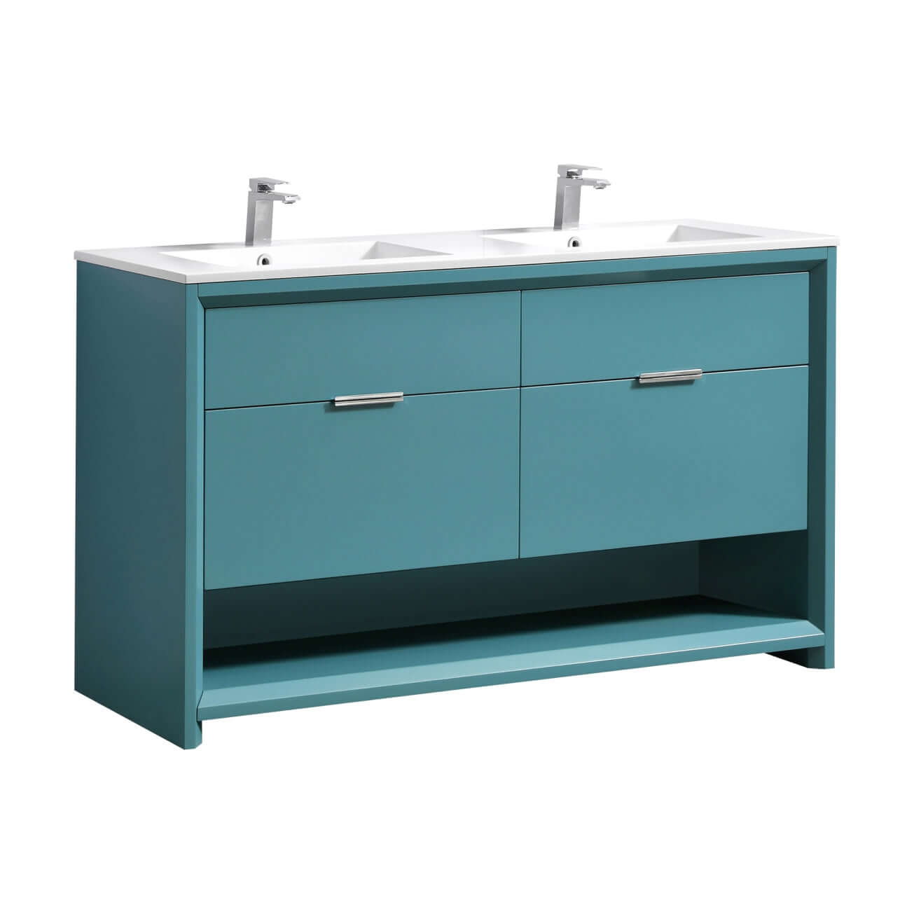 NUDO 60″ Double Sink Modern bathroom Vanity in Teal Green Finish & Gloss White Finish
