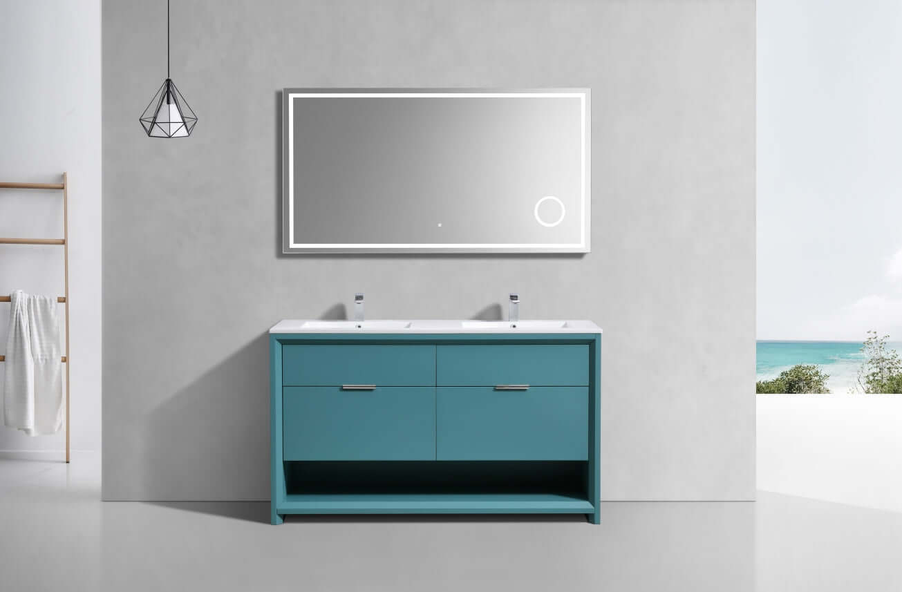 NUDO 60″ Double Sink Modern bathroom Vanity in Teal Green Finish & Gloss White Finish