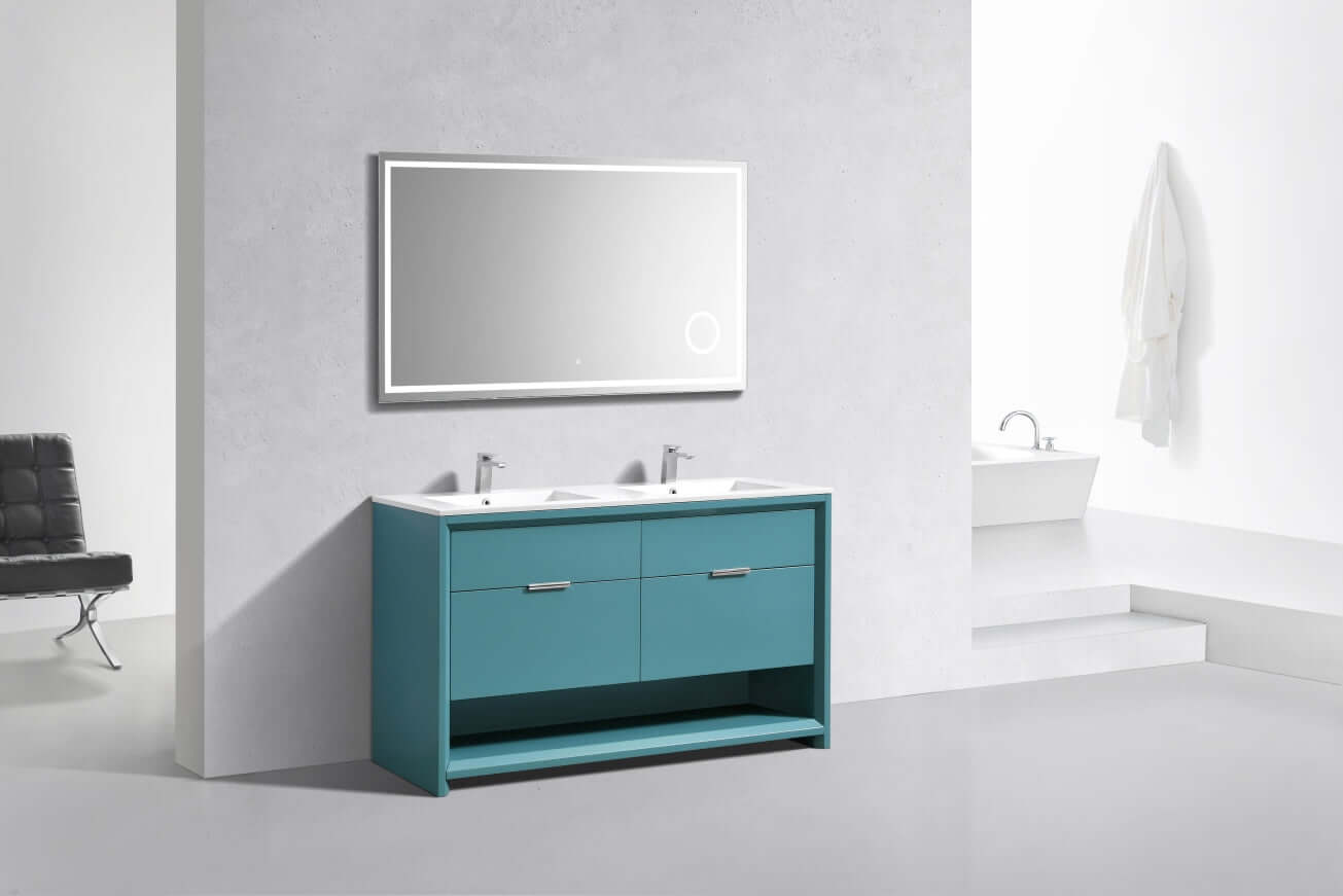 NUDO 60″ Double Sink Modern bathroom Vanity in Teal Green Finish & Gloss White Finish