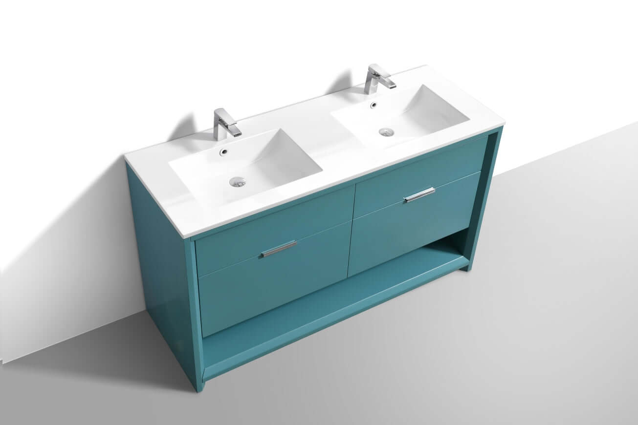 NUDO 60″ Double Sink Modern bathroom Vanity in Teal Green Finish & Gloss White Finish