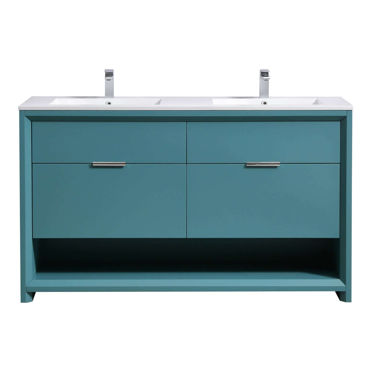 NUDO 60″ Double Sink Modern bathroom Vanity in Teal Green Finish & Gloss White Finish