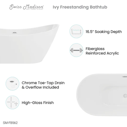 Ivy 60" Double Slipper Freestanding Bathtub