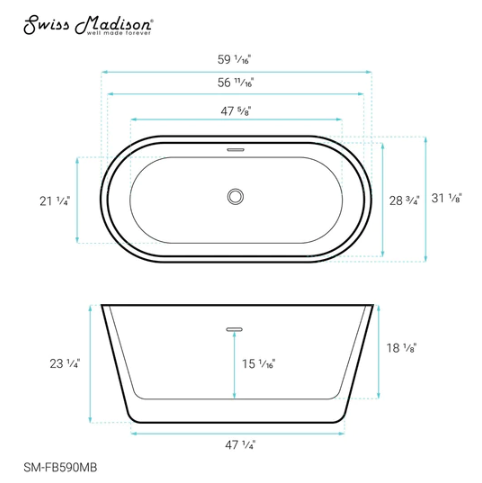 Claire 60" Freestanding Bathtub in Matte Black