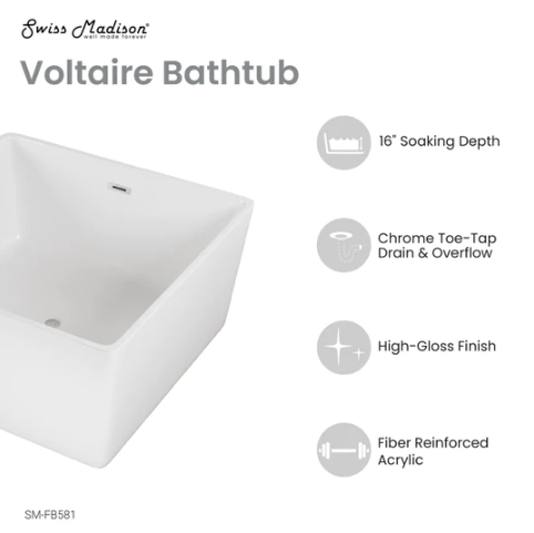 Voltaire 47" Square Freestanding Bathtub