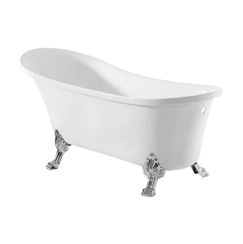 Cache Single Slipper, Clawfoot Soaking Acrylic Bathtub, Chrome Clawfoot