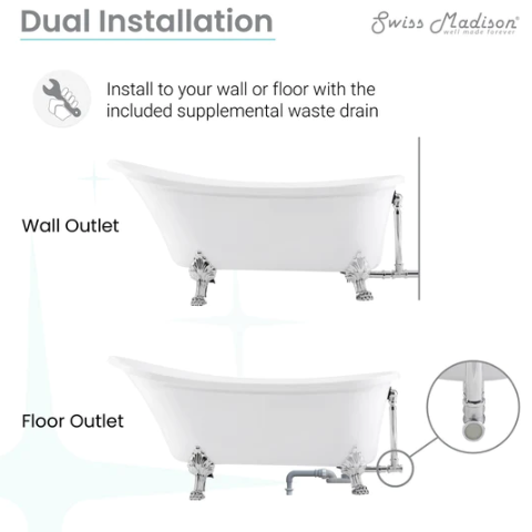 Cache Single Slipper, Clawfoot Soaking Acrylic Bathtub, Chrome Clawfoot