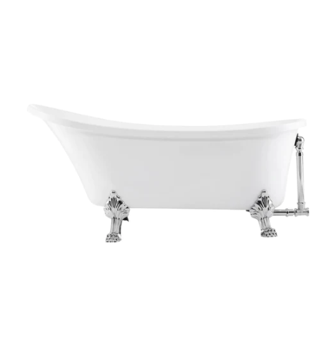 Cache Single Slipper, Clawfoot Soaking Acrylic Bathtub, Chrome Clawfoot