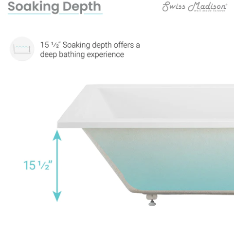 Voltaire 66 "x 36" Reversible Drain Drop-In Bathtub