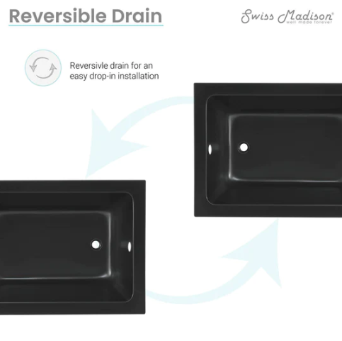 Voltaire 48"x32" Reversible Drain Drop-In Bathtub in Matte Black
