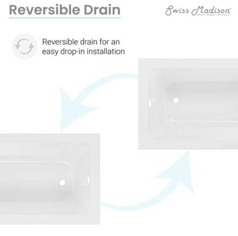 Voltaire 48" x 32" Reversible Drain Drop-In Bathtub
