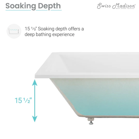 Voltaire 72" x 36" Reversible Drain Drop-In Bathtub