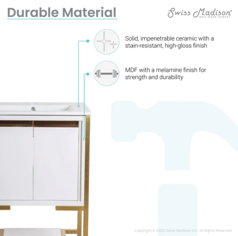Marseille 24" Bathroom Vanity in White and Brushed Gold
