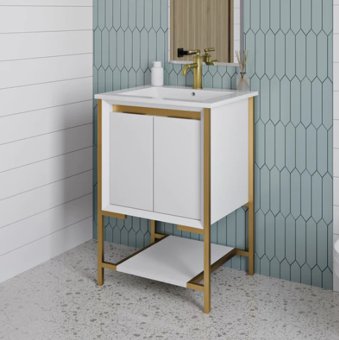 Marseille 24" Bathroom Vanity in White and Brushed Gold