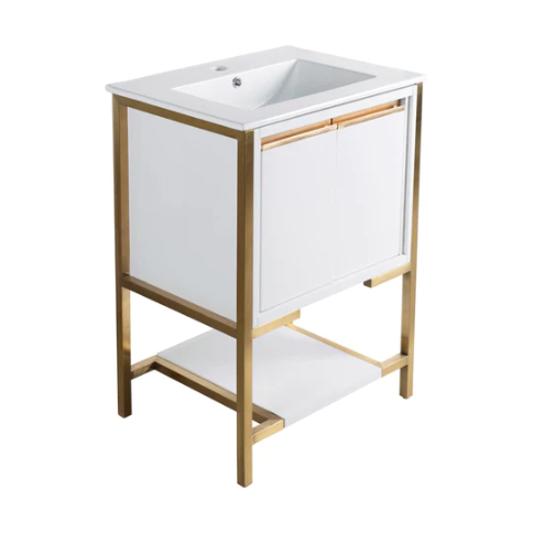 Marseille 24" Bathroom Vanity in White and Brushed Gold