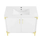 Voltaire 36" Single, Bathroom Vanity in White with Gold Hardware