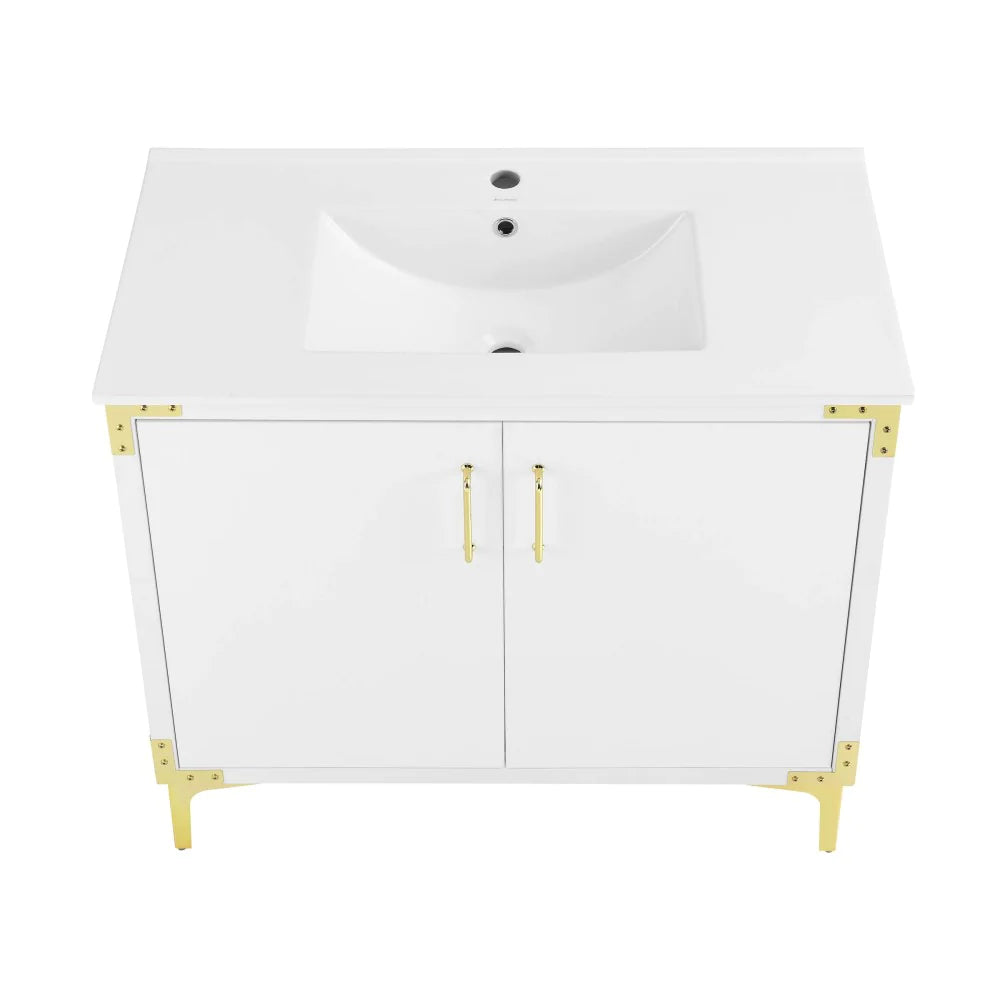Voltaire 36" Single, Bathroom Vanity in White with Gold Hardware