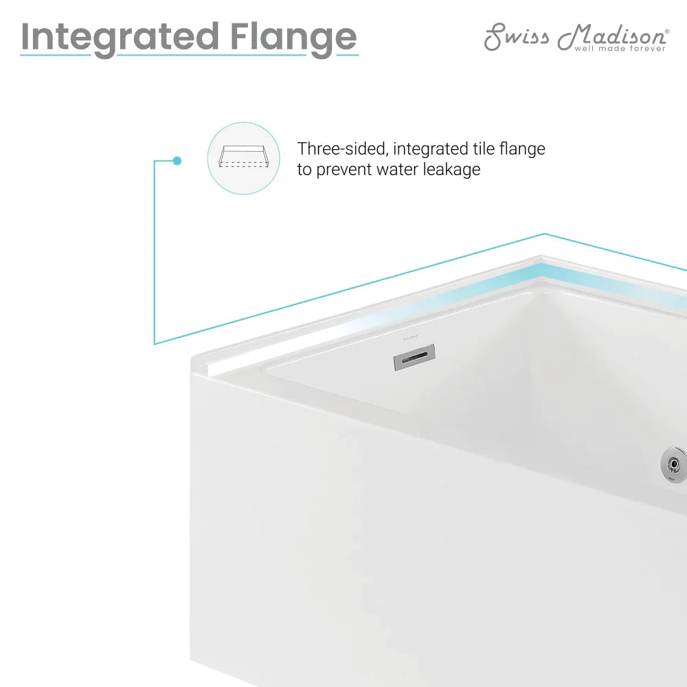 Avancer 60" x 36" Right-Hand Drain Rectangular Alcove Whirlpool Bathtub with Apron