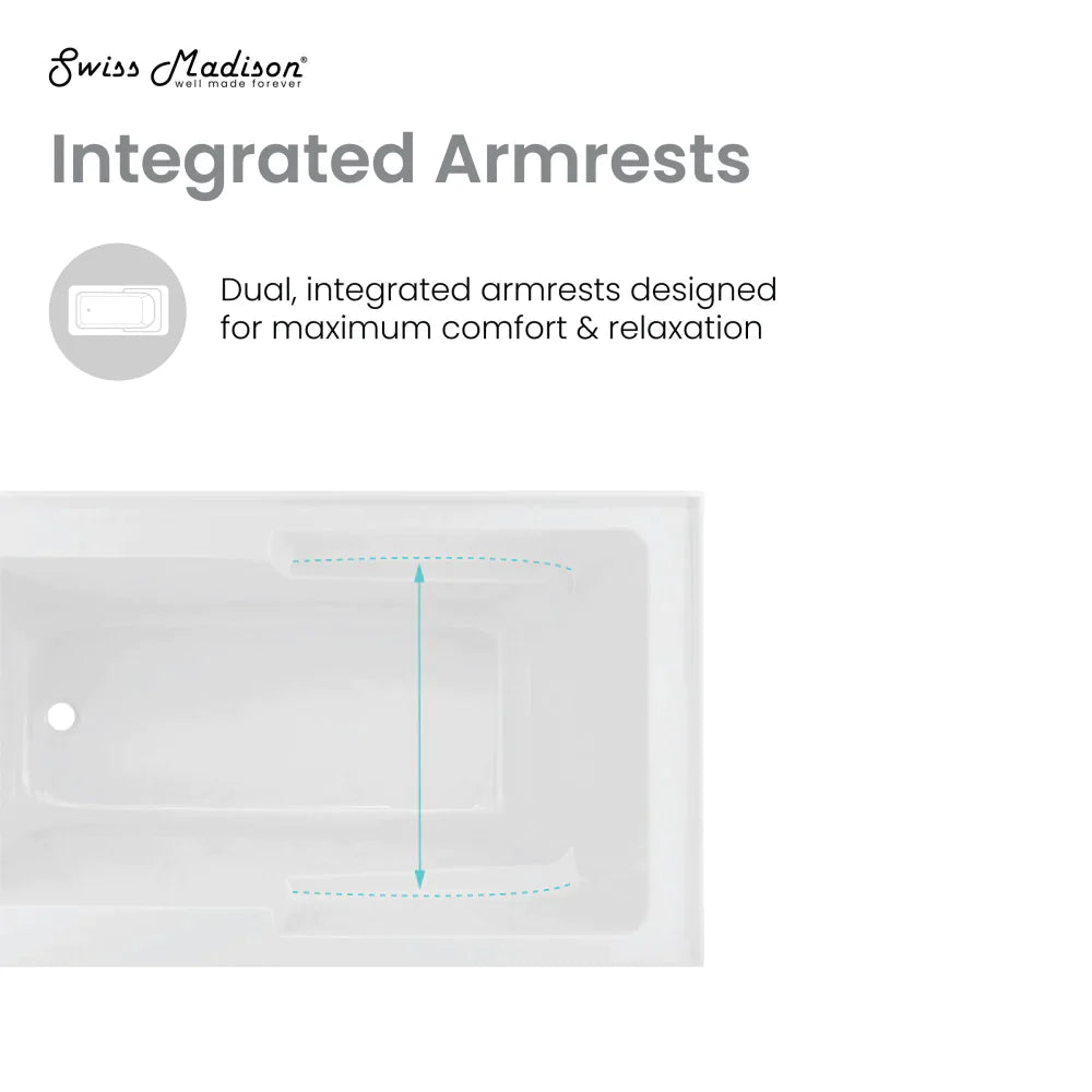 Voltaire 48 x 30" Right-Hand Drain Alcove Integrated Armrest Bathtub with Apron.